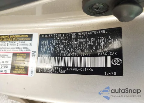 2011 Toyota Camry Le из США, поврежденный, VIN 4T1BF3EK7BU139777